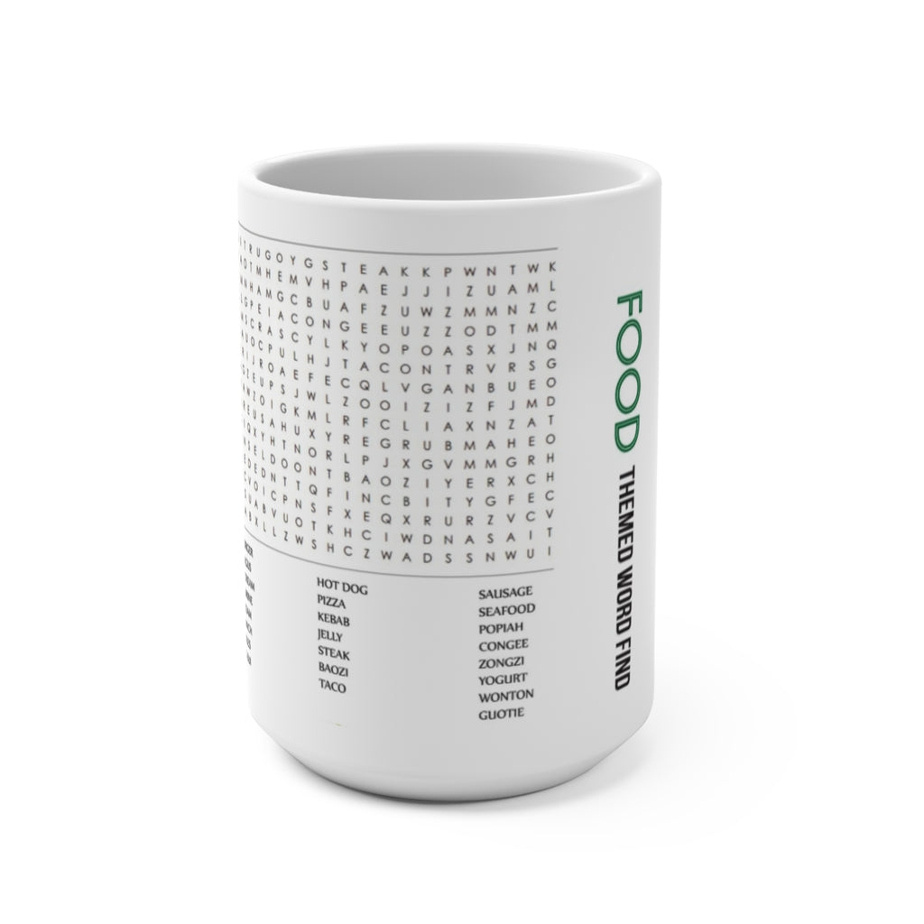 Food-Themed Word Find Puzzle Mug — 15oz Puzzle Coffee Cup