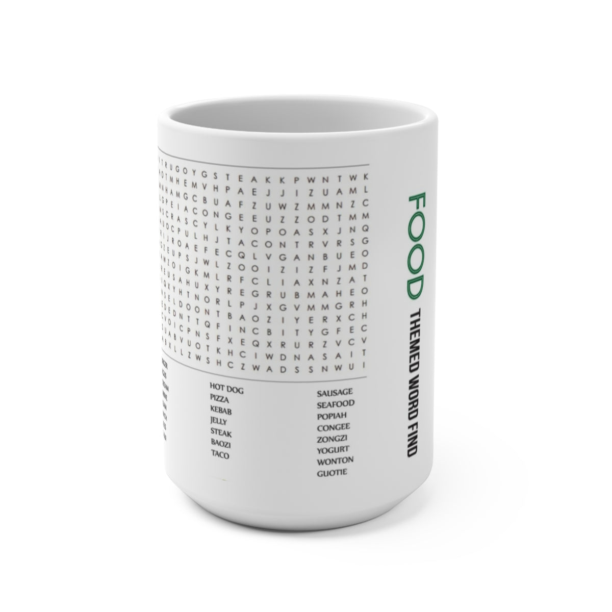 Food-Themed Word Find Puzzle Mug — 15oz Puzzle Coffee Cup