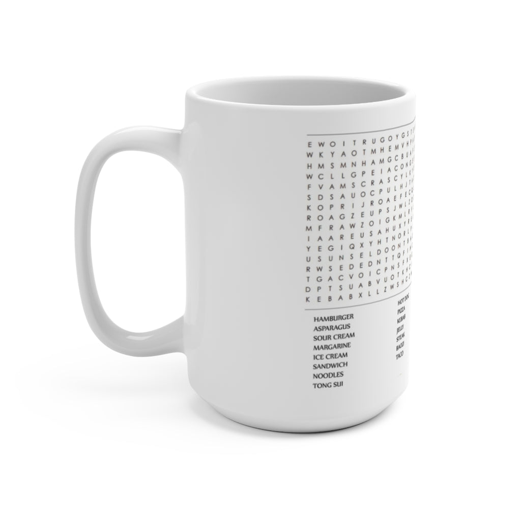 Food-Themed Word Find Puzzle Mug — 15oz Puzzle Coffee Cup